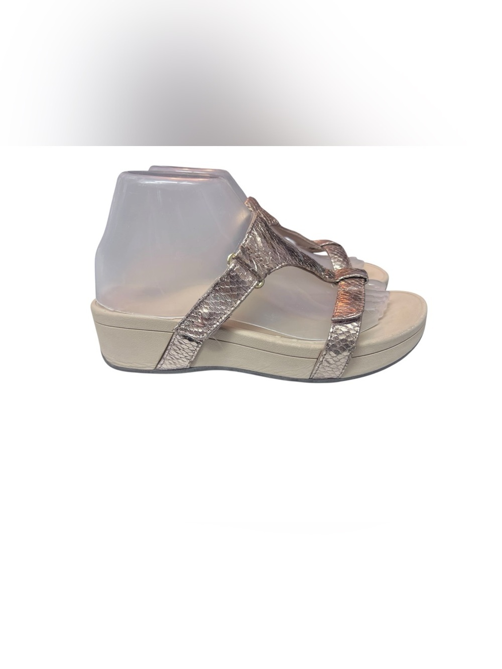 Vionic Ellie Metallic Rose Gold Snake Print Platform Sandals Womens Size 7